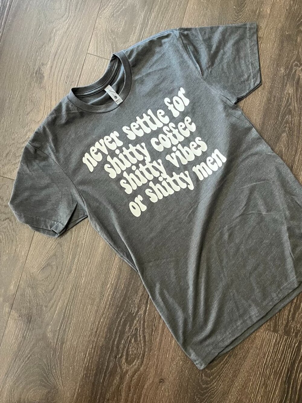 NWT Next Level Never Settle Unisex Graphic Tee Grey Size Medium